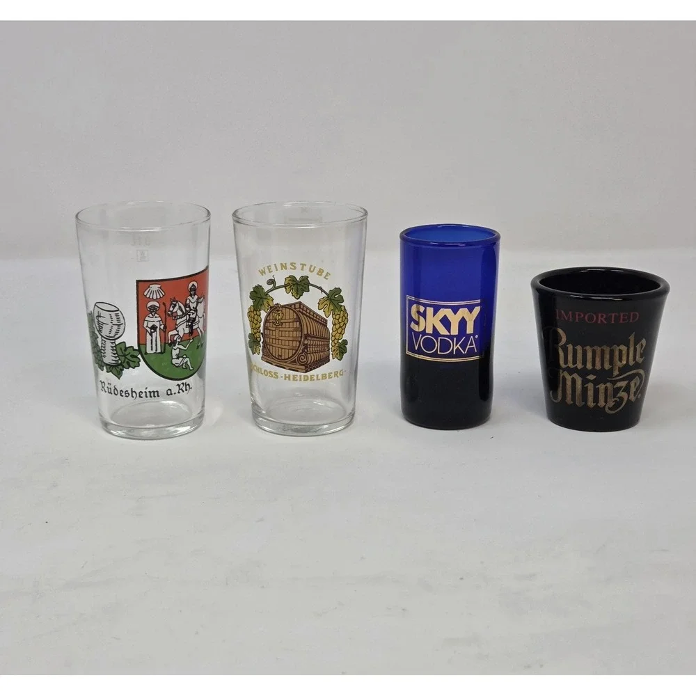 German Souvenir Wine Glasses SKYY Vodka Rumple Minze Shot Glass Lot 4